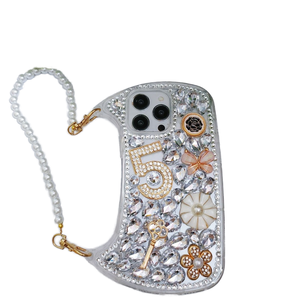 Luxe Bling Diamant Geluksnummer Handtas Mobiele Telefoon Hoes Voor Iphone 16 14 13 15 12 11 Pro Max Met Parel Polsbandje Case - Product Image 3