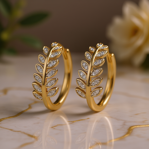 Orecchini a Cerchio in Oro E2376 da Donna, Design Classico con Motivo Vegetale, Diamanti Taglio Marquise con Incastonatura a Canale, per Uso Quotidiano - Product Image 2