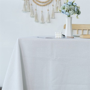 Venta al por mayor de poliéster personalizado blanco Rectangular Hemstitch mantel fiesta al aire libre banquete boda mantel para evento - Product Image 1