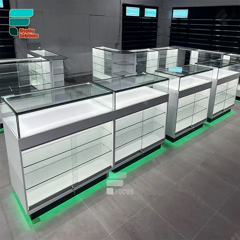 Display Racks Retail Store Wall Shelves Glass Lighted Retail Lock Cigarette Rack Smoke Shop Dispensary Display