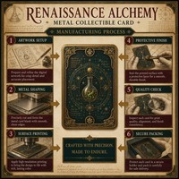 Carte de collection personnalisée en métal, série Renaissance Alchemy, gravée en 3D, plaquée or, luxe, souvenir, cadeau, vente en gros
