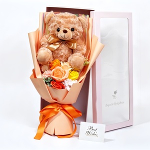 Oso de Peluche Grande con Ramo de Rosas de Jabón, Regalo para el Día de San Valentín, Simulación de Dibujos Animados, Hecho a Mano, Caja de Regalo Grande - Product Image 6