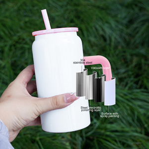Sublimation 16oz Stainless Steel <strong>Mason</strong> <strong>Jar</strong> Double Vacuum <strong>Tumbler</strong> <strong>with</strong> <strong>Handle</strong> and Straw Lid <strong>Tumbler</strong> <strong>with</strong> Straw and <strong>Handle</strong> - Product Image 4