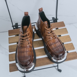 Bottes de travail de luxe pour hommes, mi-mollet, à lacets sur le devant, à semelle épaisse, style designer, pour le commerce international - Product Image 3