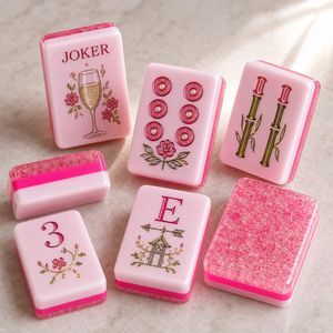 Luxury Pink Glitter Acrylic American Mahjong Set Custom Floral Engraved Mahjong Tiles with Racks and Box for Gifts - Product Image 2