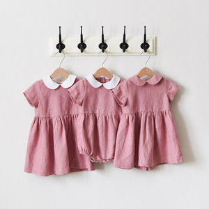 Biancheria di Vendita calda di Colore Rosa Vestiti Del Bambino Delle Ragazze Vestiti Casuali di Estate del Collare Del Peter Pan Vestiti di Lino - Product Image 5