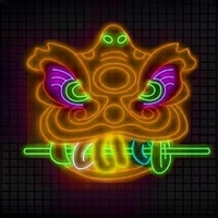 Enseigne lumineuse LED personnalisée en forme de tête de lion effectuant la danse du lion chinoise avec un bâton dans la bouche