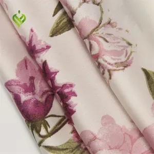 Shaoxing vestido têxtil 100% poliéster, tecido de cetim com imitação de seda cetim crepe para mulheres vestido floral impresso