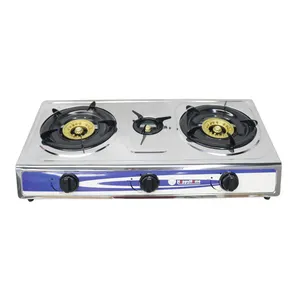 Stainless Steel Desktop 3 Burner Gas Cooker 7023 Durable Gas Stove Use L.P.G or N.G