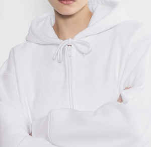 Nuova Tuta Sportiva <span class=keywords><strong>Bianca</strong></span> da Donna in Cotone, Felpe con Cappuccio Unisex con Zip Corta - Product Image 5
