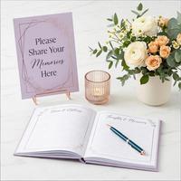 Livre d'or funéraire personnalisé en cuir avec reliure spirale, stylo et carte de table – Cadeau commémoratif