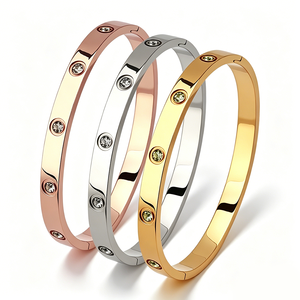 <span class=keywords><strong>Gioielli</strong></span> alla Moda Unisex, Bracciale Geometrico in Acciaio Inox 316 Placcato Oro 18K, Stile Punk con Zirconi, Disponibile in Tre Colori, Uso Quotidiano - Product Image 1