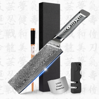 Couteau Nakiri professionnel japonais en acier Damas à haute teneur en carbone VG10, 7 pouces, 67 couches, manche gris G10, avec boîte cadeau - 10 % de réduction