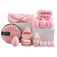 Lot de 20 éponges de maquillage triangulaires en microfibre corail avec bandeau et nœud, ensemble cadeau très populaire