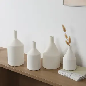 北欧现代简约风格独特几何形状陶瓷Vasse白色条纹花瓶婚礼餐桌装饰
