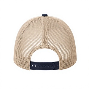 Gorra Trucker Personalizada al por Mayor, Bordada, Beige y Azul Marino, Malla, Perfil Alto, 5 Paneles, Visera Curva, Alta Calidad, Unisex - Product Image 3