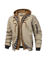6559 Veste à capuche pour homme, effet deux pièces, matelassée et rembourrée, zippée, à empiècements à carreaux, épaisse, décontractée, pour le printemps, l'automne et l'hiver