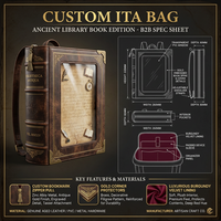 Bolso Ita personalizado con diseño de libro de biblioteca antiguo, de cuero genuino envejecido, con esquinas de filigrana en oro antiguo y exhibidor de broches académicos