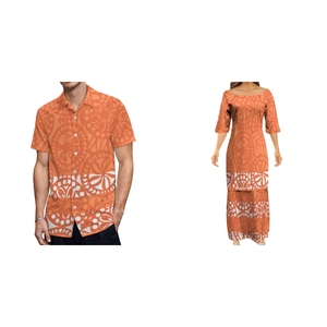 Outlet di fabbrica rosso grande gente di lusso signora Puletasi abiti e camicia da uomo stile etnico polinesiano Plumeria HD stampa coppia abito - Product Image 4