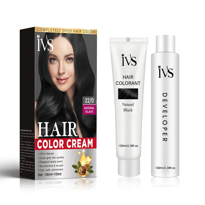 IVS hot selling private label 100ml natural black hair color cream hair dye for professional salon