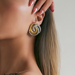 Nuovi orecchini rotondi a righe con spirale di colore Dazan NEW Ins Trendy 18k Pvd oro placcato in acciaio inossidabile per attori gioielli - Product Image 6