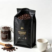 Sacs à café durables personnalisés imprimés, de qualité alimentaire, résistants à l'humidité, noirs, à haute barrière, en aluminium, à fond plat, avec fermeture éclair