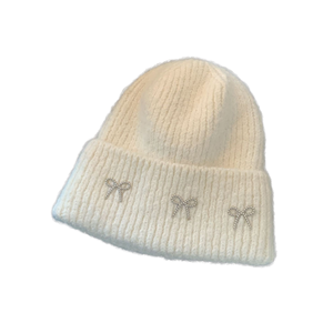 Soft Warm Mohair Hand Embroidery Rhinestone <b>Decor</b> Slouchy Knit Beanie Hat Elegant Sparkle Crystal Cozy <b>Winter</b> Travel Beanie - Product Image 1