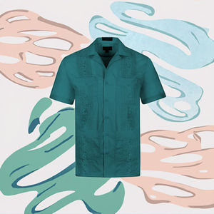 เสื้อเชิ้ตคิวบาแขนสั้นผ้าฝ้ายปักลายดอกไม้สไตล์ลำลองสำหรับผู้ชายฤดูร้อนใหม่จาก RNSHANGER ติดกระดุมแถวเดียว เหมาะสำหรับใส่ไปชายหาด - Product Image 2
