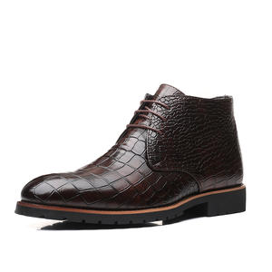 מגפי גדול של עור הליכה מגפי דף הבית חום תנין חום תנין מגפי קרסול לגברים - Product Image 1