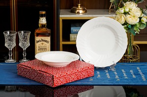 <b>White</b> Embossed Round Ceramic Plates And Bowls <b>Set</b> For Elegant Table Setting - Product Image 2