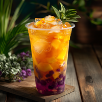 Gobelets en plastique PET transparents jetables imprimés avec logo personnalisé à paroi unique 10oz-32oz Gamme pour boisson au jus de thé Boba