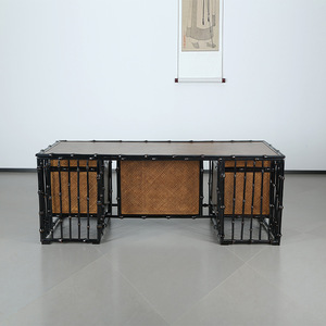 Bamboo Office <b>Desk</b> Set Square Metal Legs Freestanding Assembly Required Study <b>Room</b> Tea <b>Room</b> Furniture - Product Image 3