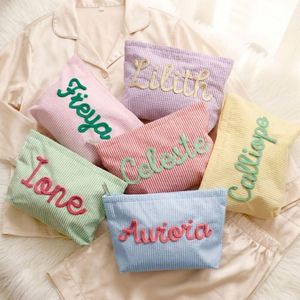 Travel Makeup Women <b>Envelope</b>-Type Instagram Style Seersucker Storage W/ Name Cute Toiletry Cosmetic Bag Summer - Product Image 1