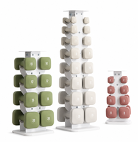 Ensemble d'haltères avec support, haltères en fonte recouvertes de caoutchouc souple, design carré anti-roulement avec poignée antidérapante pour l'entraînement en salle de sport