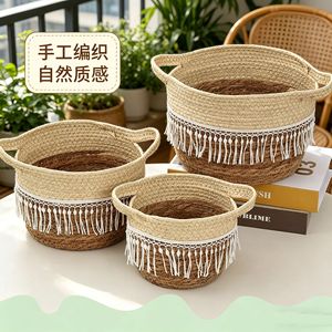 Handmade Woven Storage <b>Basket</b> Set With Tassels For Home Living Room Decor - Product Image 1