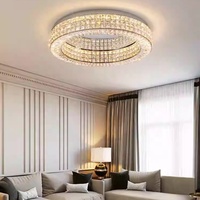 Plafonnier LED de luxe en acier inoxydable avec surface en cristal, à montage en surface, pour salon, salle à manger, chambre à coucher