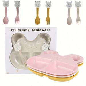 Ensemble de trois assiettes pour bébé et tout-petit, fournitures d'alimentation, forme d'ours, vaisselle en paille de blé - Product Image 4