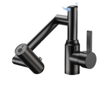 Robinet en céramique à affichage numérique en acier inoxydable avec bras robotique rotatif, filtre anti-éclaboussures, flexible extensible pivotant à 360 degrés et réglable