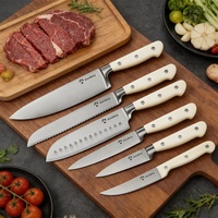 Ensemble de couteaux de cuisine en acier inoxydable à lame tranchante, 15 pièces, avec manches crème, compatible lave-vaisselle