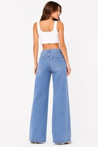 Jeans in Denim a Vita Alta e Gamba Larga con Stampa Glitterata, Vestibilità Comoda, Lunghezza Intera, Stile Casual, Blu Chiaro in Cotone - Product Image 4