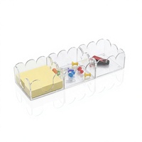 Organisateur de bureau en acrylique transparent personnalisé, bord festonné, boîte de rangement de bureau multi-compartiments
