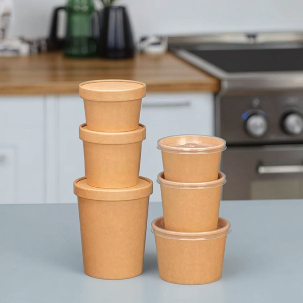 Customized Logo Printed Cylindrical Disposable Double Wall Coffee Cups Craft Paper with Lid for Pet Food Use