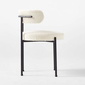 <span class=keywords><strong>Silla</strong></span> de comedor de tela de lana de cordero de mezcla de lana <span class=keywords><strong>blanca</strong></span> crema moderna pata de Metal negro para el hogar Oficina restaurante diseño elegante Boucle - Product Image 4