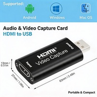 Tarjeta de Captura de Video USB 2.0, Entrada HDMI 1080P30fps, Carcasa Compacta de Aluminio, Sin Controladores, para Transmisión en Vivo de Videojuegos