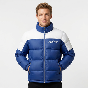 <b>Men's</b> Blue <b>White</b> Color Puffer <b>Jacket</b> Windproof Zipper Winter Casual Puffer <b>Jacket</b> For <b>Man</b> - Product Image 1