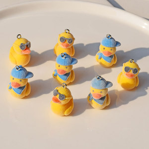 Flocked Little Yellow Duck Charm Resin <b>Plastic</b> DIY Jewelry Findings For Earrings And Bag Accessories Wholesale - Product Image 4