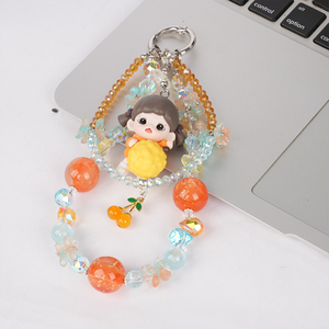 Dễ thương Macaron Bow Đính Cườm Keychain Vòng Tay Hoa Móc Chìa Khóa hạt điện thoại di động chuỗi dây đeo charm Acrylic tim móc khóa - Product Image 1