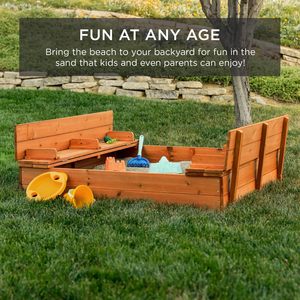 Children Wooden Sandbox for 2 to 4 Years Old Kids Outdoor Sandpits with Double Seats Bottom <b>Liner</b> - Product Image 6