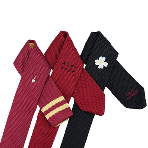 <span class=keywords><strong>Cravate</strong></span> Slim Bordeaux et Noire Tendance, Style Décontracté, Logo Brodé Personnalisé, Cravates <span class=keywords><strong>Tricot</strong></span>ées pour Hommes - Product Image 3