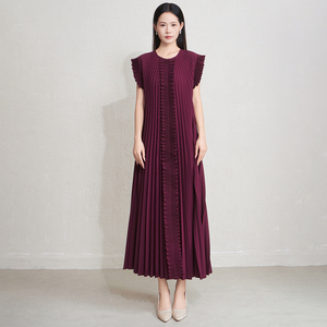 Abito Plissettato Primaverile Vintage di Alta Qualità, Vendita Diretta dalla Fabbrica, Nuovo Stile con Maniche Corte a Volant, Elegante e Casual - Product Image 1